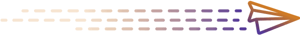 An orange and purple paper airplane icon with a gradient effect, combined with dotted lines trailing behind, suggesting motion. The design is sleek and modern, with the gradient transitioning from orange to purple. - Clio Websites | Top Canadian Web Design Company